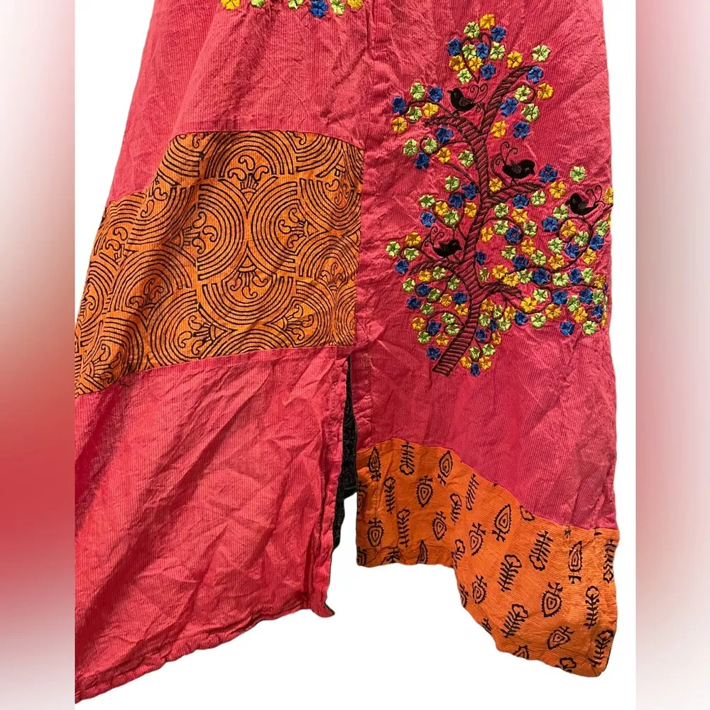 Vintage Patchwork Indie Hippie Earthy Eclectic Embroidered Woodland Tunic Top Size L - Image 4
