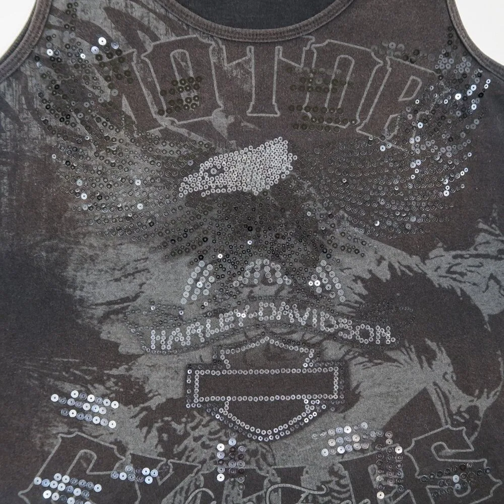 Y2K 2013 Harley Davidson Black Sequin Tank Top - Image 6
