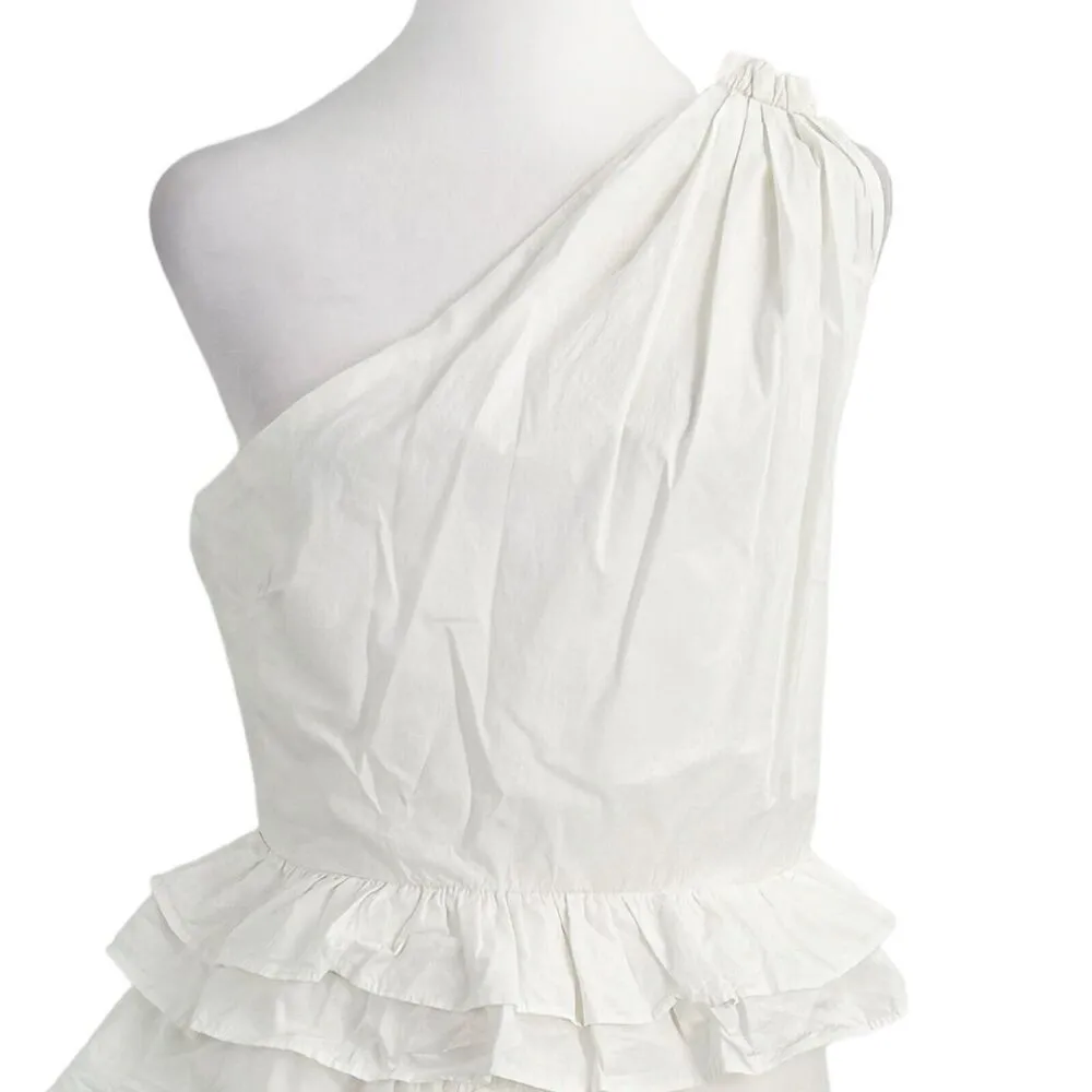 Anthropologie Midi Dress Women White Shoulder Tiered Cotton Size 6 - Image 3