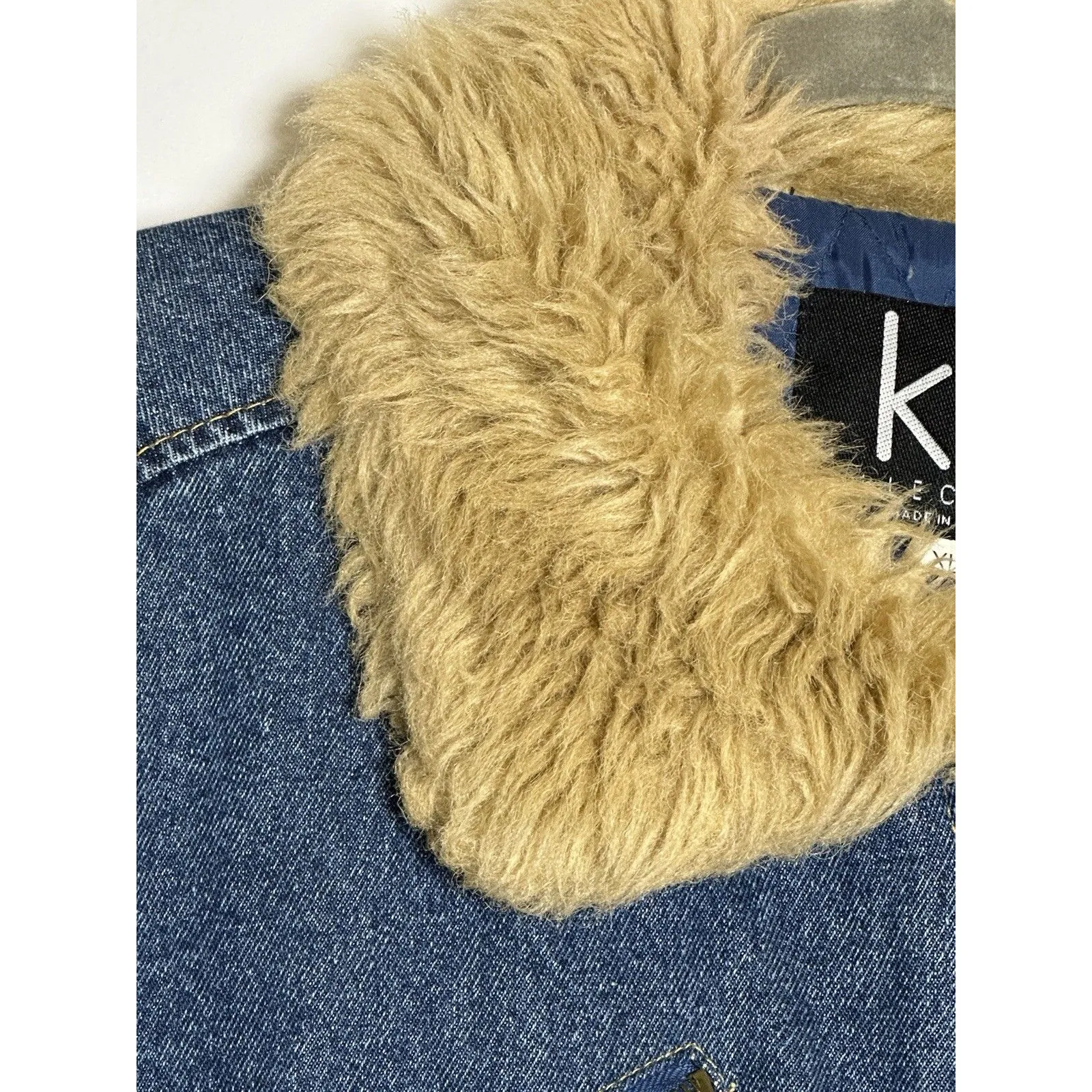 KC Womens Denim Jacket Fully Lined Zip Up Faux‎ Fur Collar Size XL Blue - Image 2