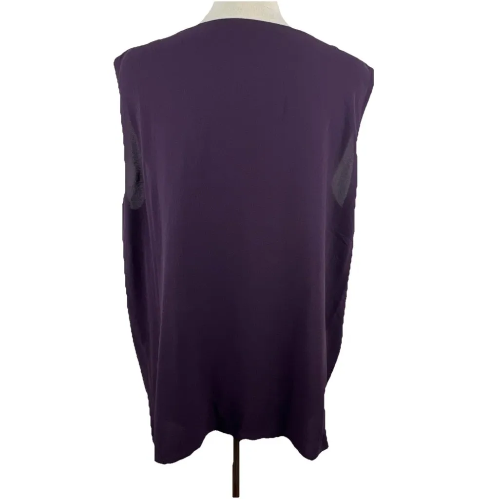 Eileen Fisher Size 1X 100% Silk Purple Shell Tank Sleeveless Top Blouse Eggplant - Image 4