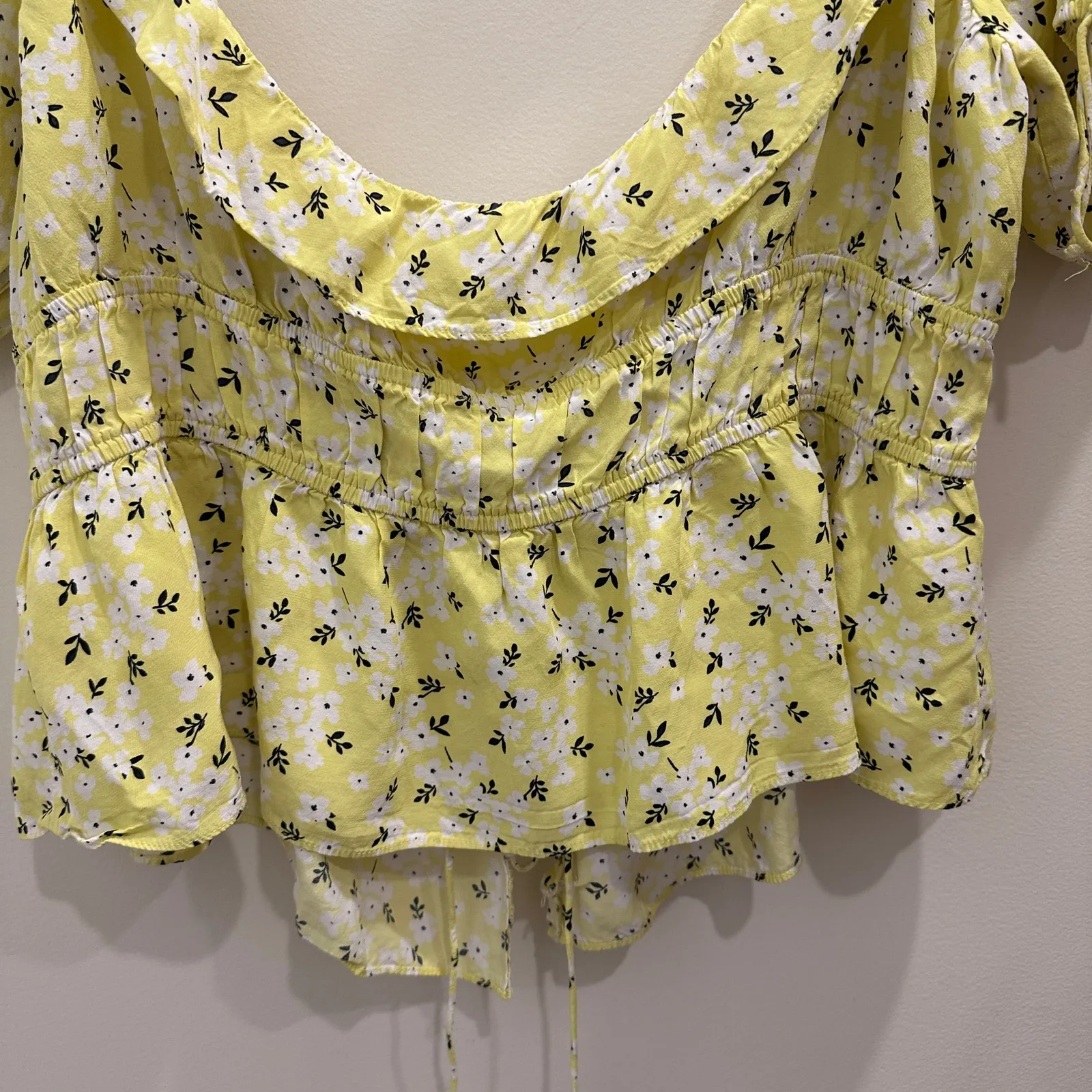For Love & Lemons Yellow Chrysanthemum Tiered Tie-Front Blouse Coquette Cottage - Image 9
