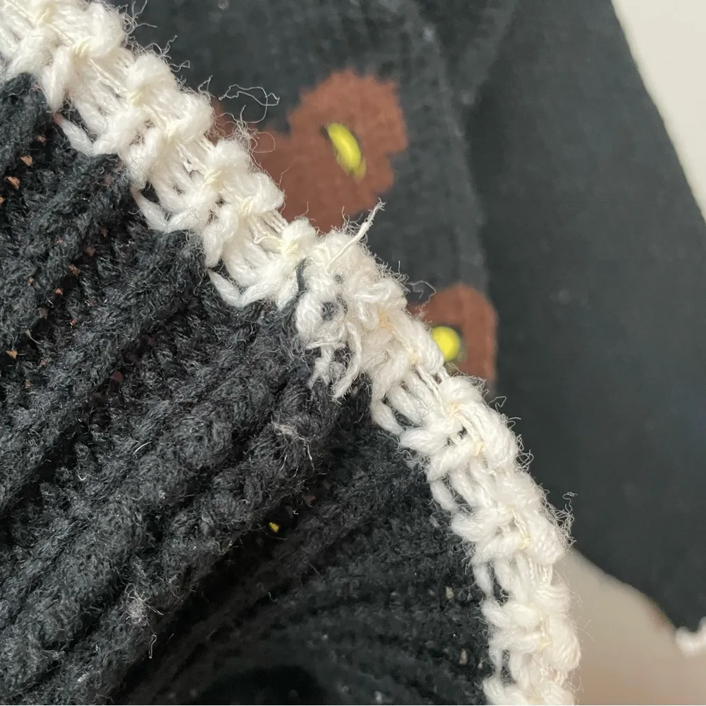 Vintage Christmas Sweater Teddy Bear Quirky Ugly Fun Tree FLAWS Women Medium Black - Image 10