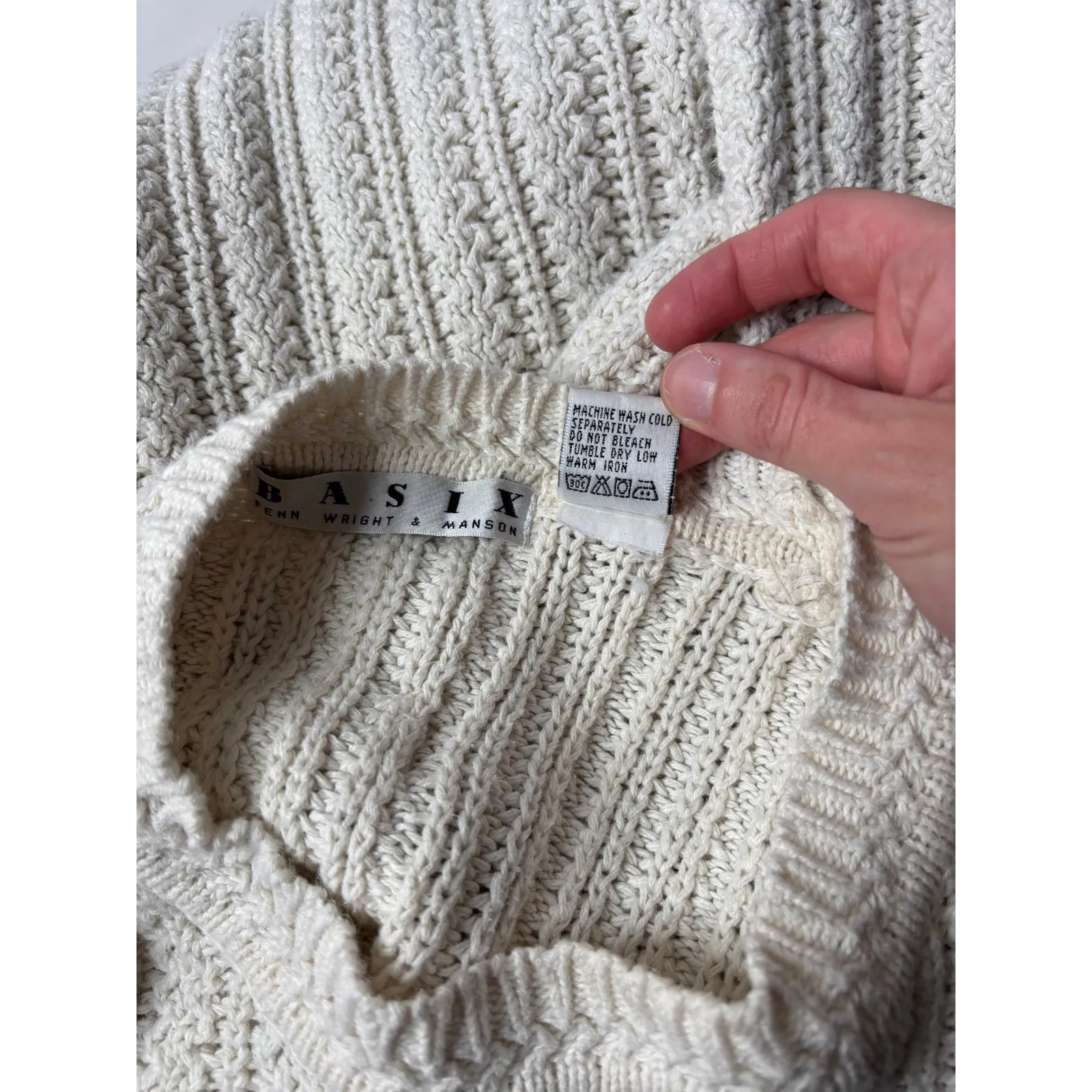 Vintage Basix Cream Knit Sweater Sz L Classic‎ Heritage Academia Cabin Core Size L - Image 5