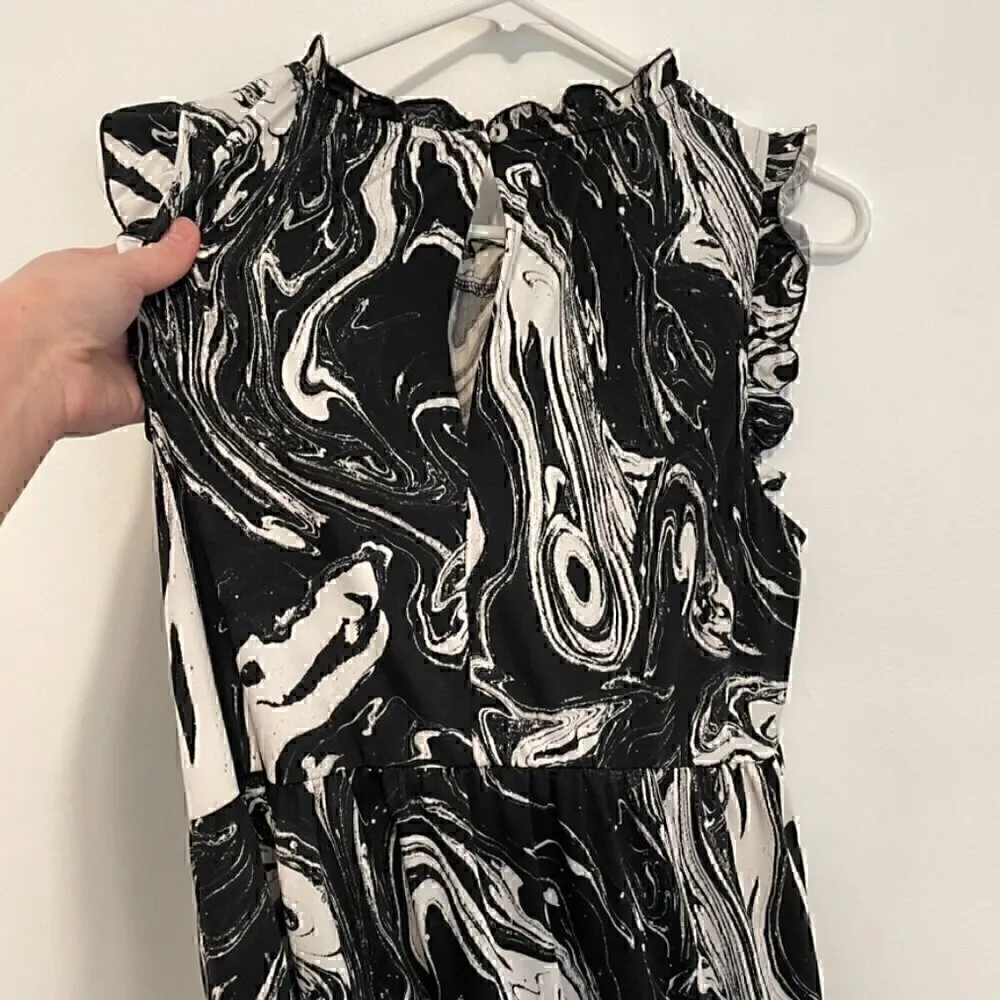 LOLA GRACE / DRY GOODS Black White Marble Swirl Geometric Sleeveless Mini Dress - Image 9