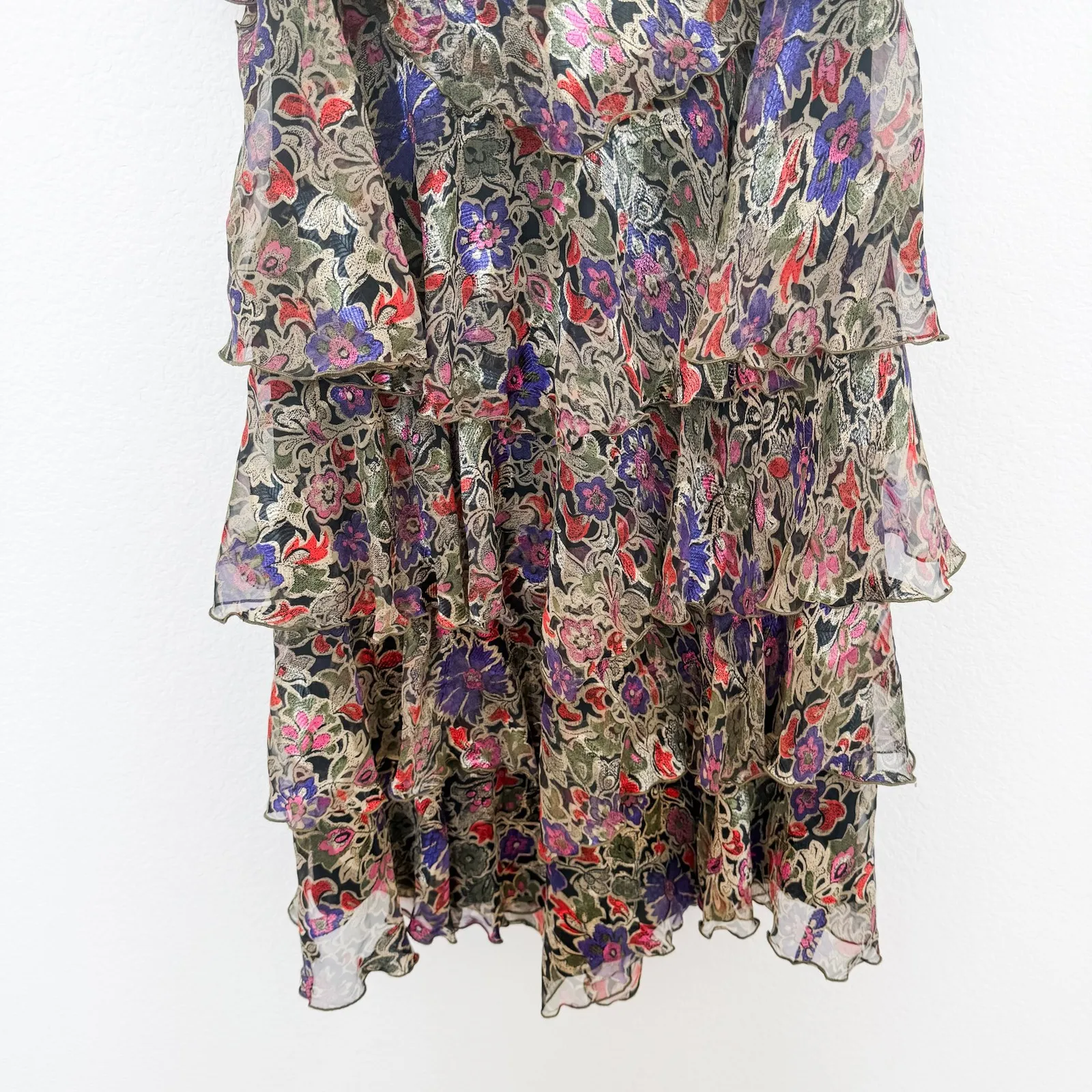 VTG Ann Hobbs for Cattiva Womens Dress Size M‎ Metallic Floral Tiered 90s Glam Black Size M - Image 3