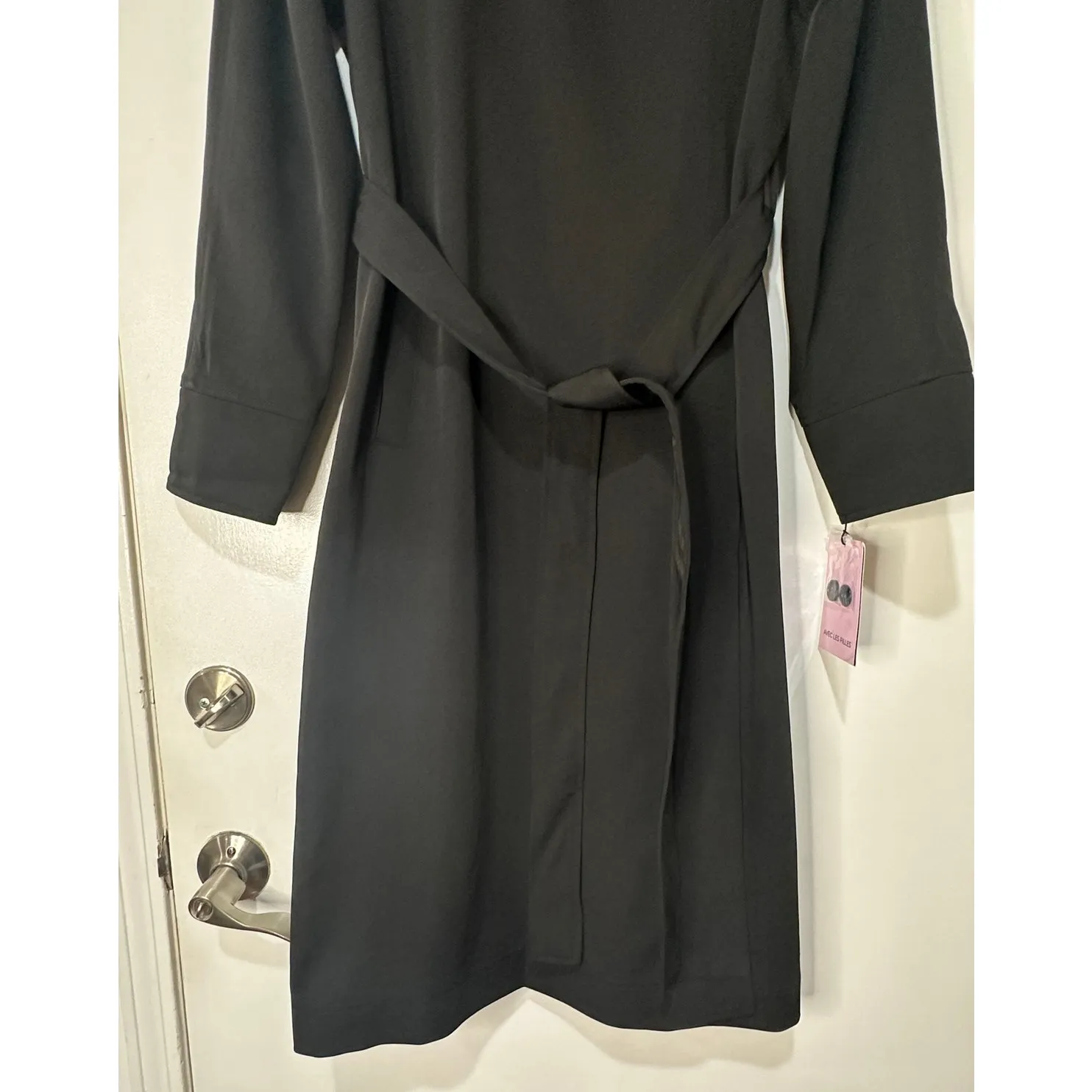 Avec Les Filles Black Trench Coat Belted Drape Front Size Large NWT Stylish - Image 11