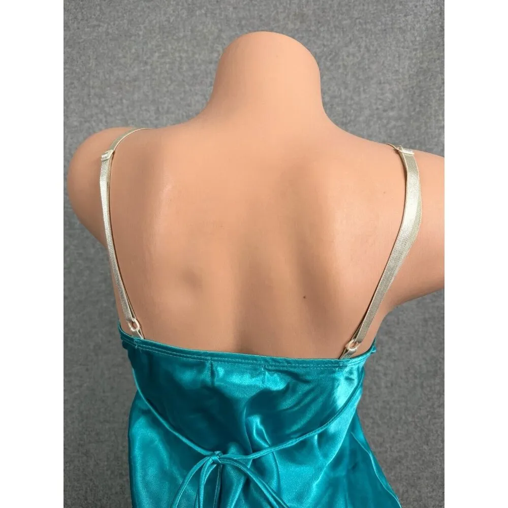 Vintage 90s Y2k Cami Blue Fairy Coquette Dollette Mermaid Tank Top Satin Small - Image 5