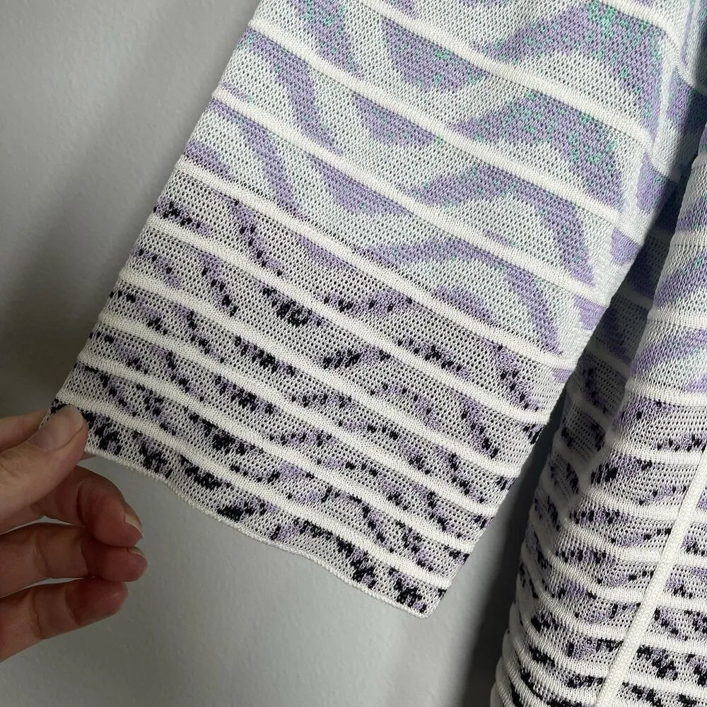 MING WANG Jacket Cardigan Size Large Pastel Multicolor Knit Clasp Closure‎ Work - Image 8