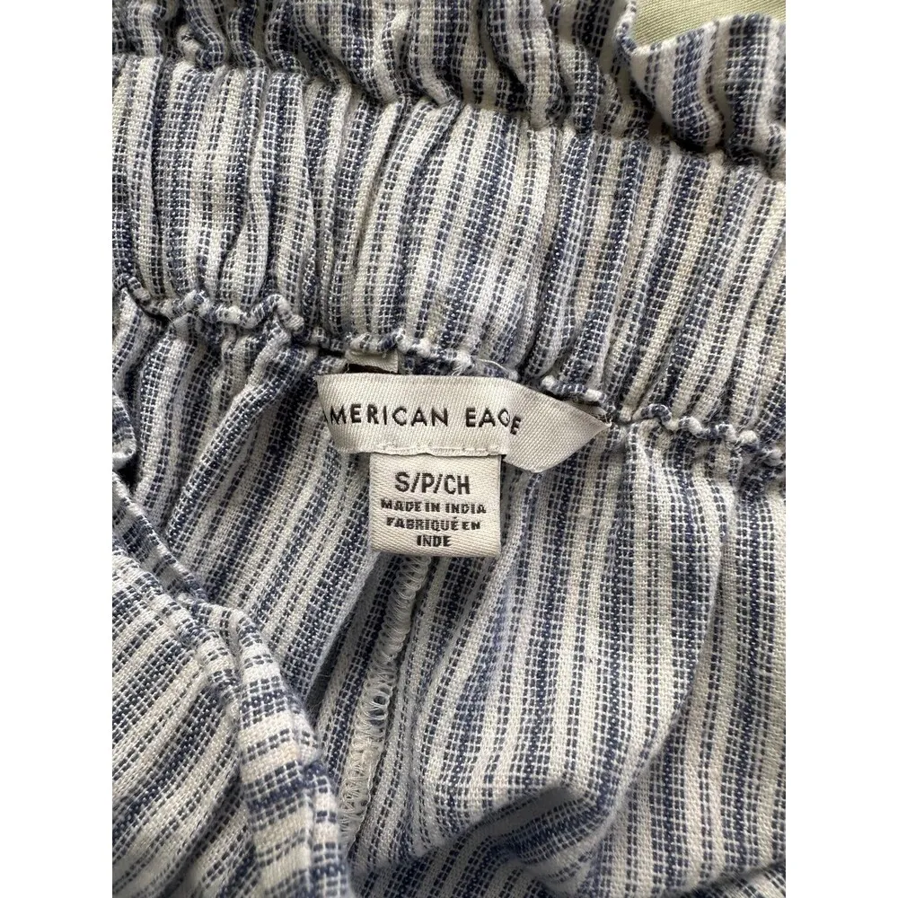 American Eagle Paper Bag Drawstring Linen Blend Striped Cuff Beach Pants S - Image 5