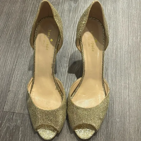 Kate Spade Gold Sparkly Pump Heels Size 10B Made in Italy - Image 2