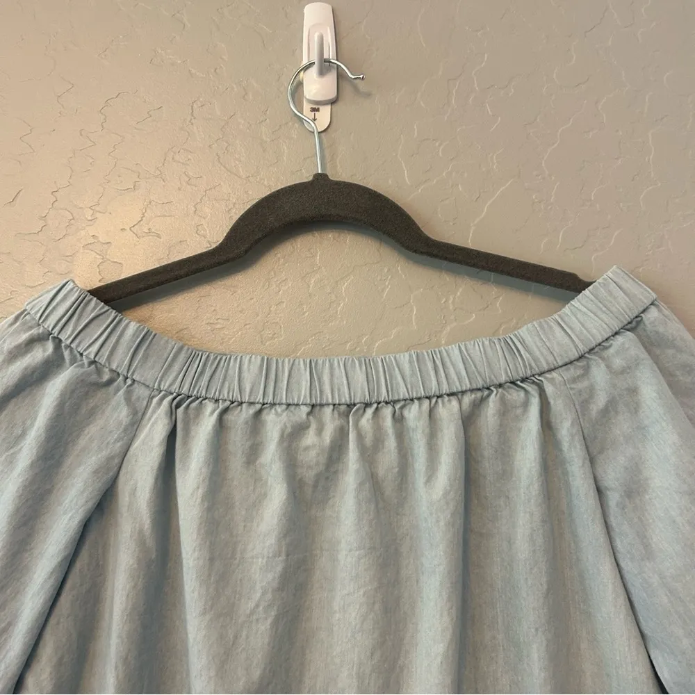 Tibi chambray off the shoulder tie sleeve blouse top size 0 - Image 15