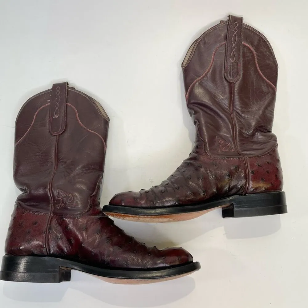 Tony Lama Ostrich Full Quill Western Cowboy Boots Oxblood George Strait Size 4.5 - Image 11