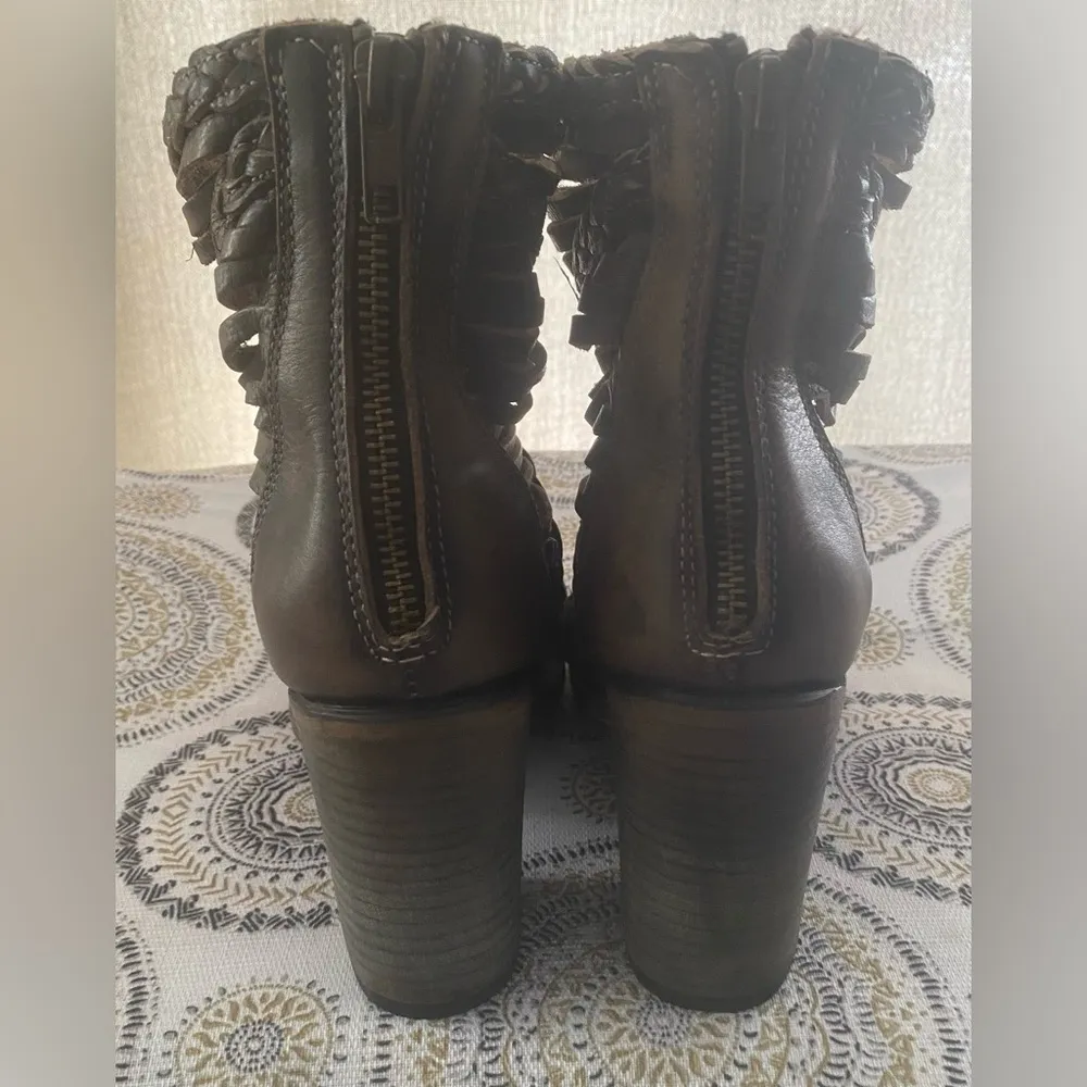 FREEBIRD BY STEVEN Bela Brown Laser Cut Heel Sandal Peep Toe Booties Size 10 - Image 6