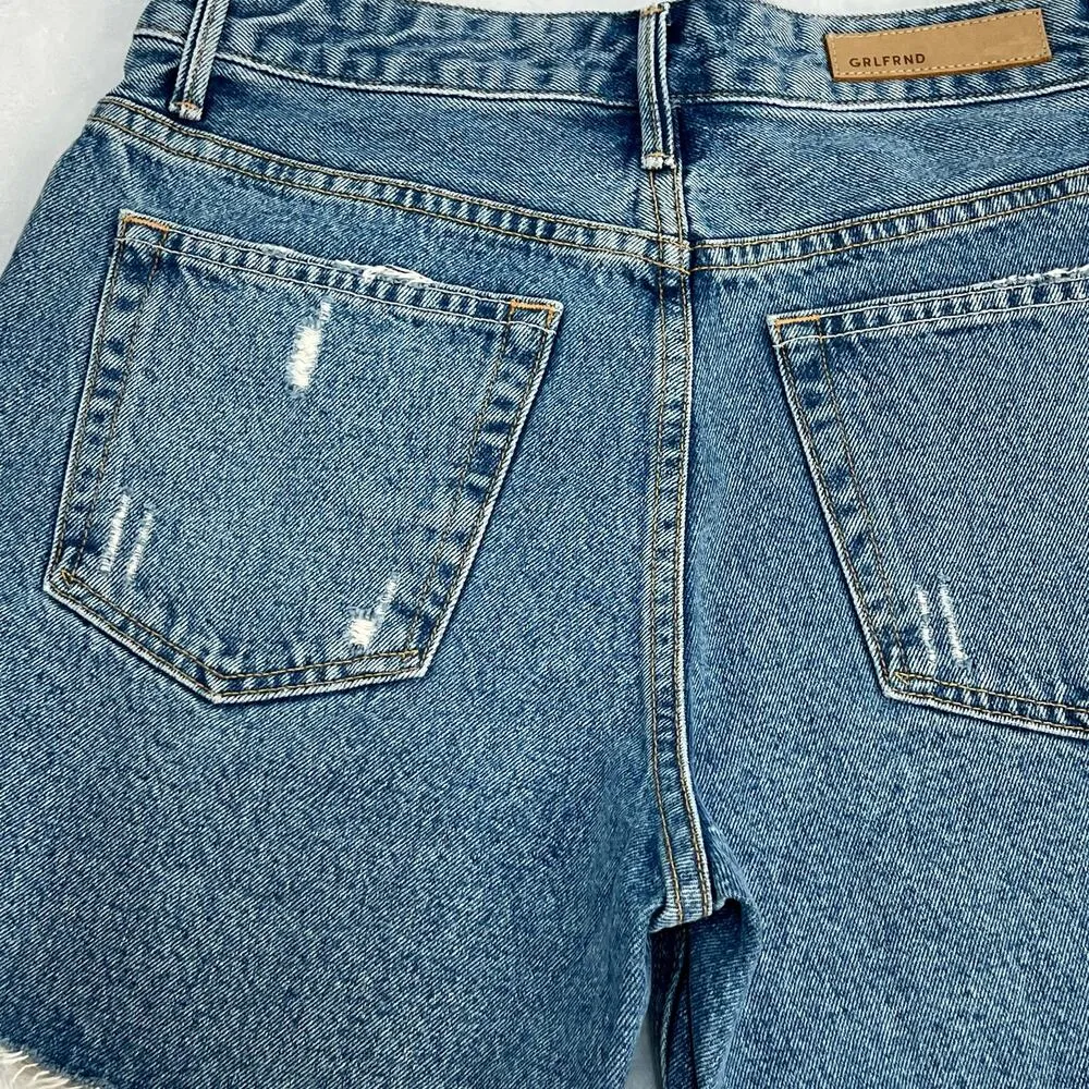 GRLFRND Jourdan Button Fly Cut Off Denim Shorts Blue Distressed Size 25 Y2K NWT - Image 11
