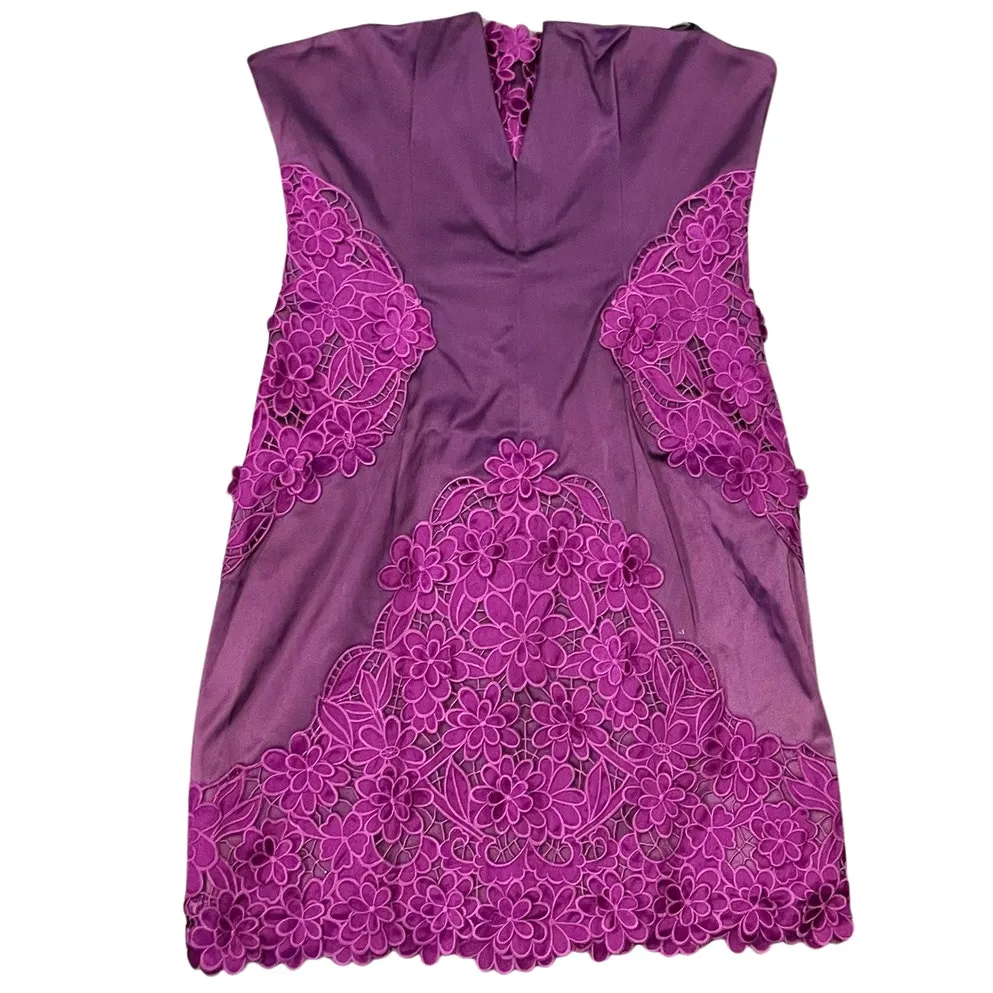 Laundry by Shelli Segal Purple Strapless Mini Dress Floral Crochet size 4 Y2K - Image 2