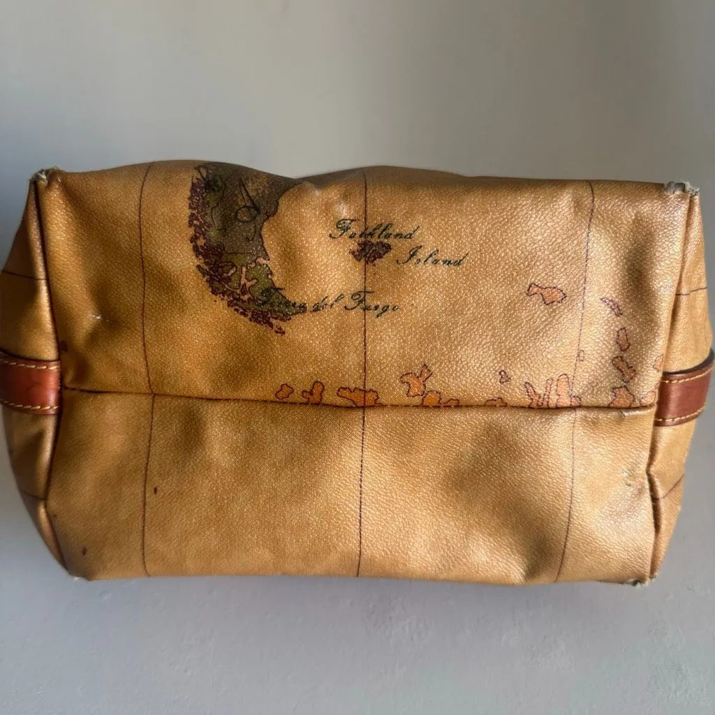 VTG Alviero Martini 1a Classe Geo Map Print Shoulder Bag Tan Brown - Image 10