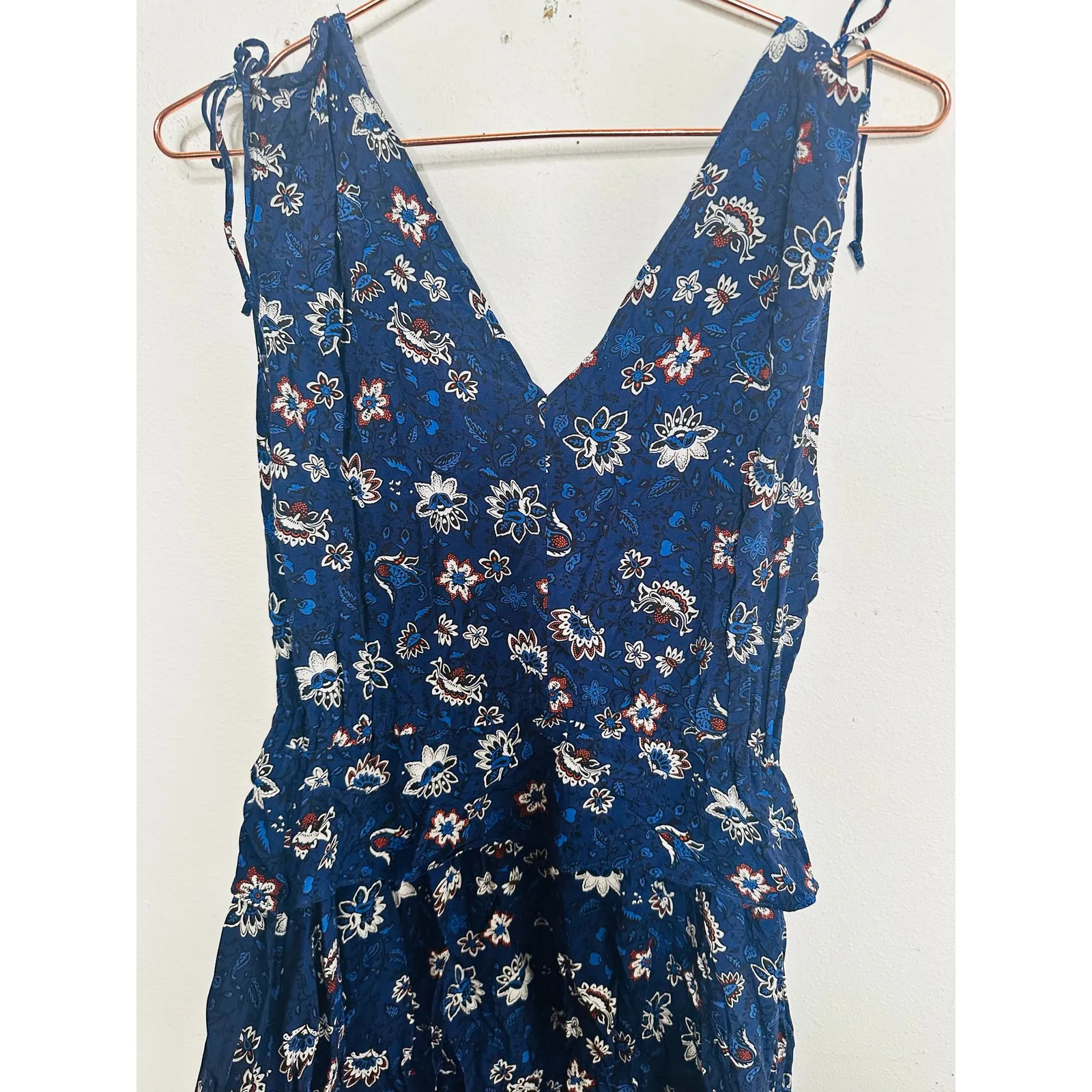 THAKOON Navy Lotus Print Shirred Waist Ruffled Hi - Image 5