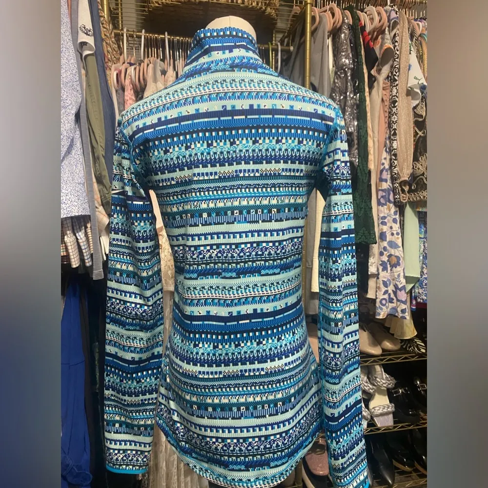 Nike Pro Dri-Fit Quarter Zip Blue Patterned Long Sleeve - Image 4