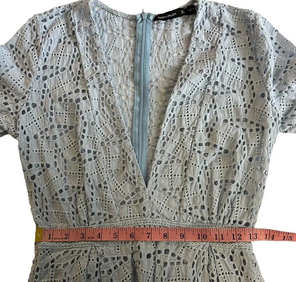 Karen Millen Baby Blue Cutwork Embroidered Dress Sz 4 - Image 11