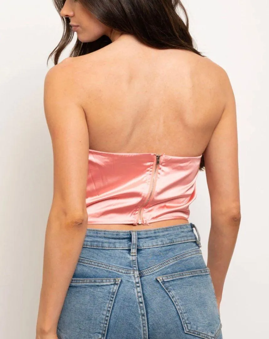 Pink Drape Front Strapless Crop Top Size XL - Image 2