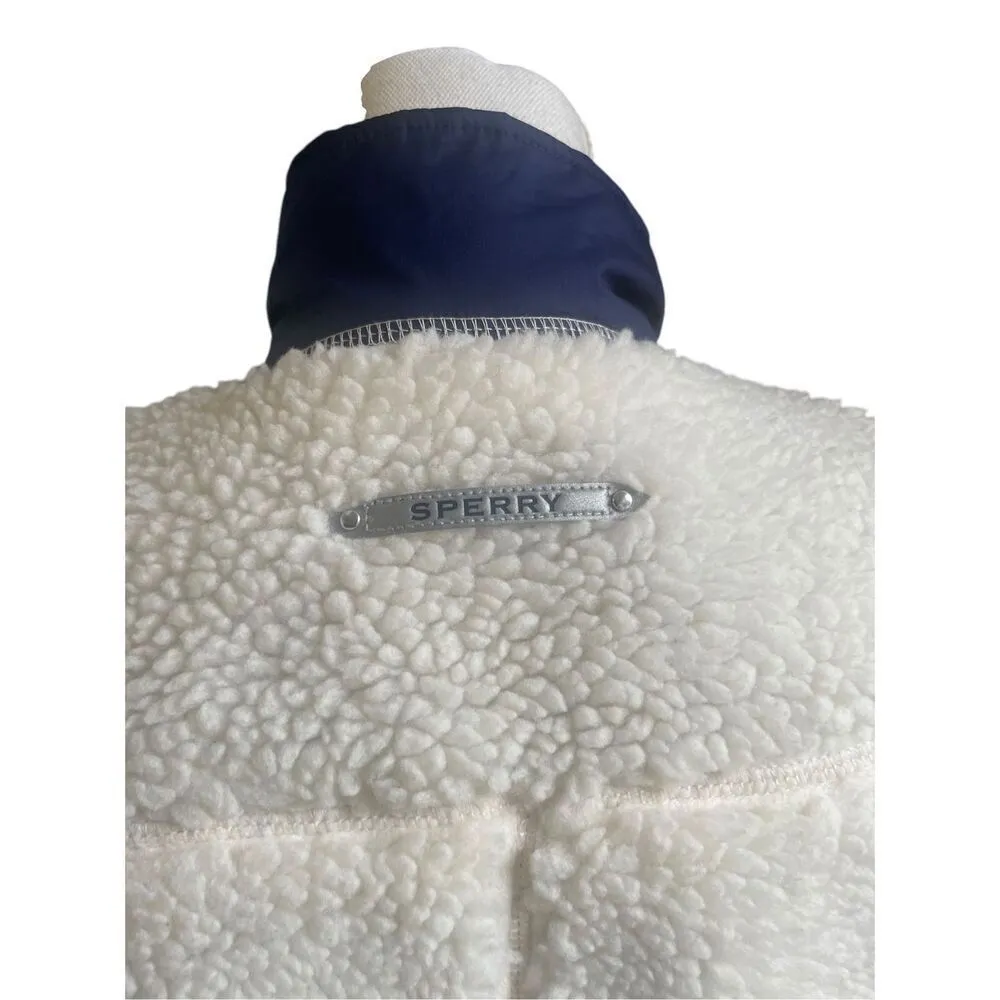 COPY - Sperry Topsider Full Zip Sherpa Fleece Vest Navy Tan Size M - Image 7
