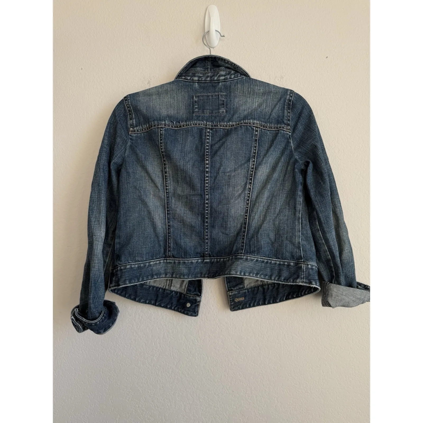Ann Taylor Loft Distressed Cropped Denim Jean Jacket Women's Size 8P Casual - Image 4