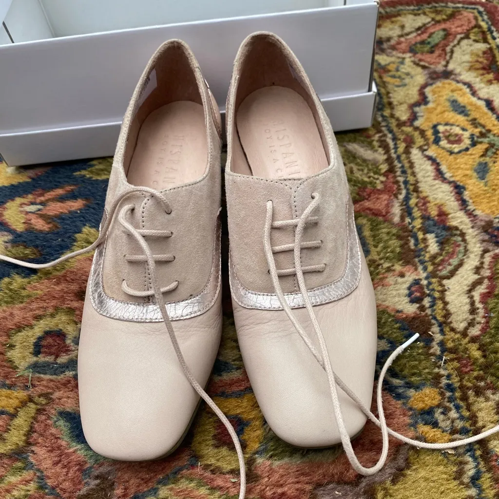 Hispanitas Beige Lace Up Block Heel Size 6 - Image 2