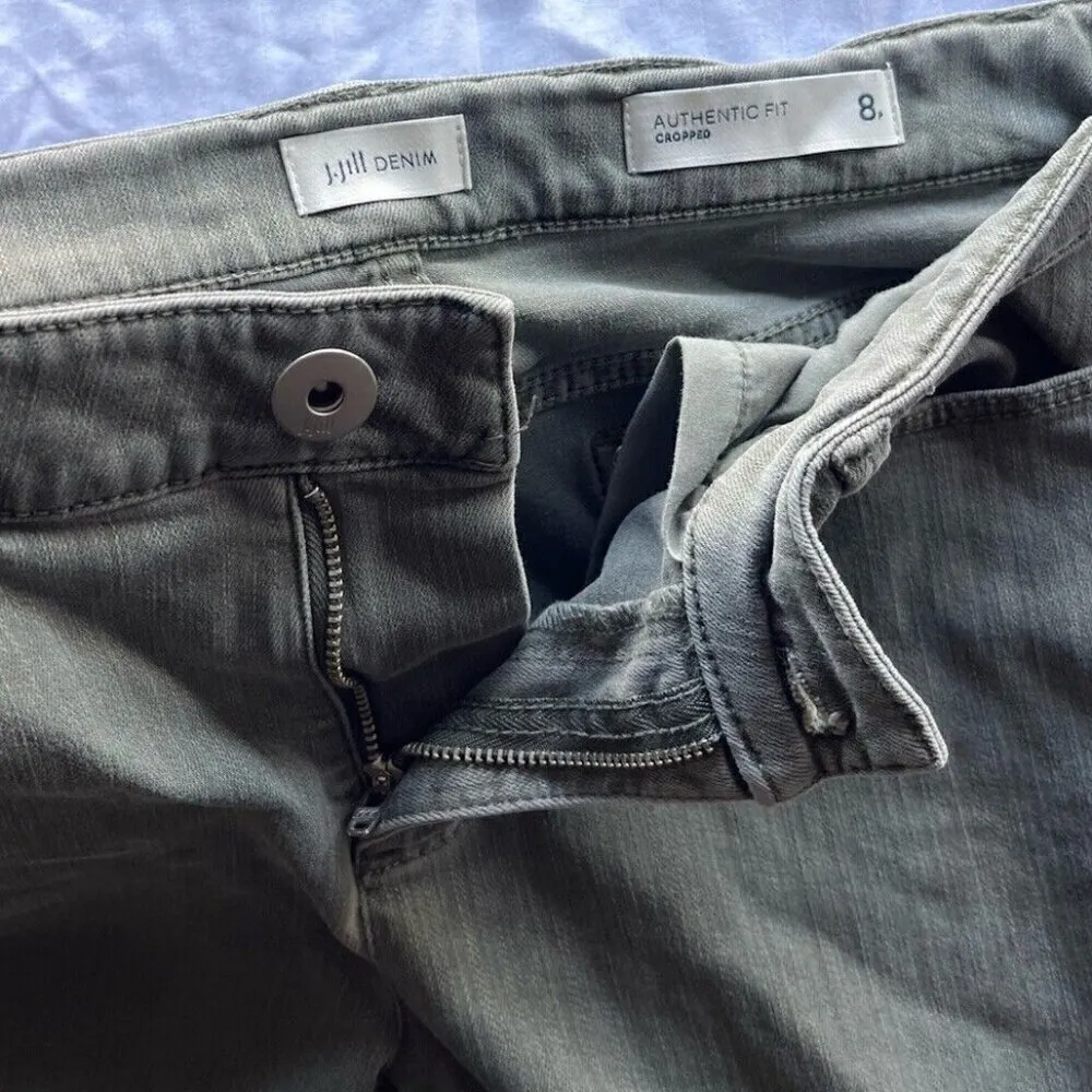 J Jill Denim Jeans Womens 8P Green Authentic Fit Cropped Raw Hem Stretch Sz 8 P - Image 10