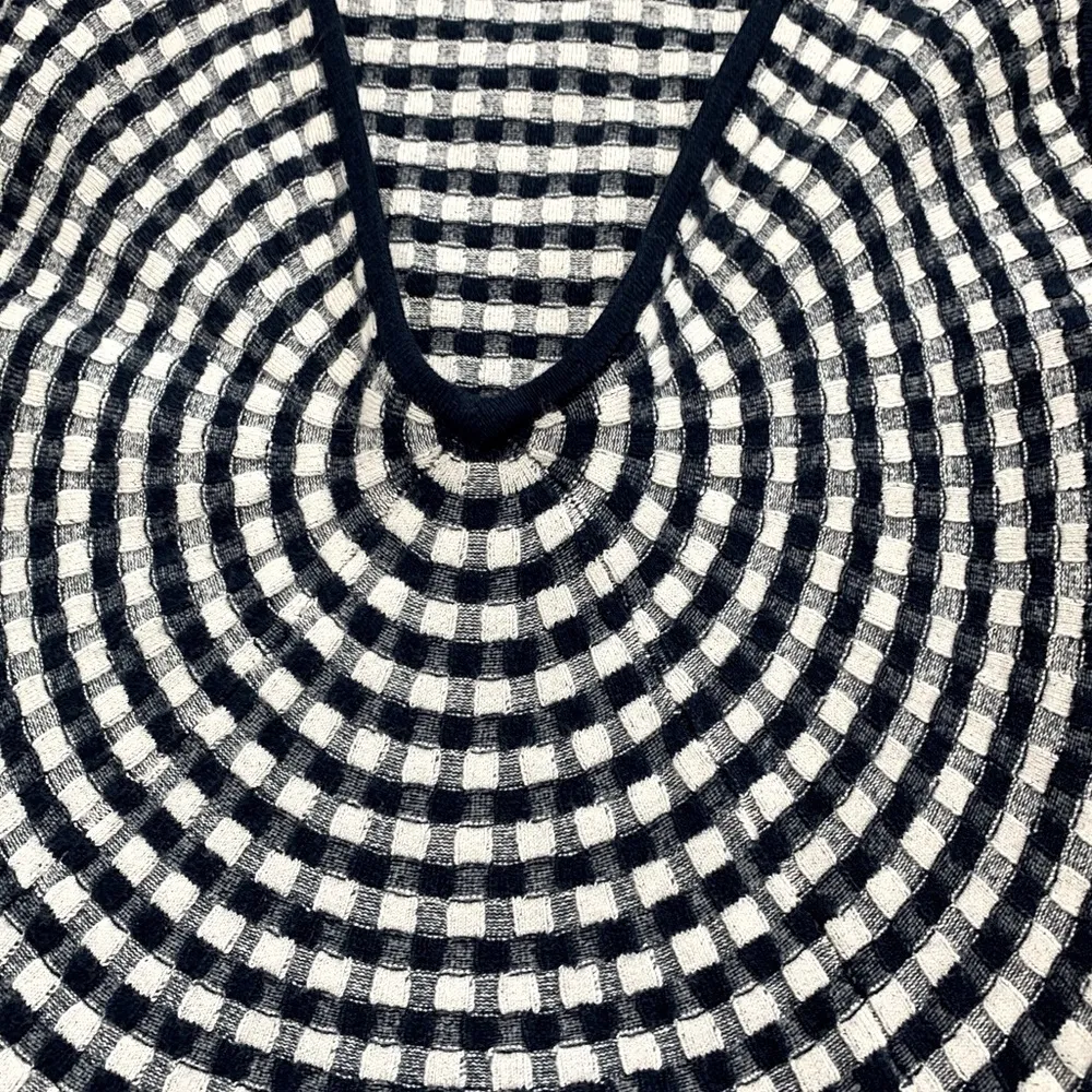 Jonathan Simkhai radial gingham fit and flare white and blue dress - Image 11