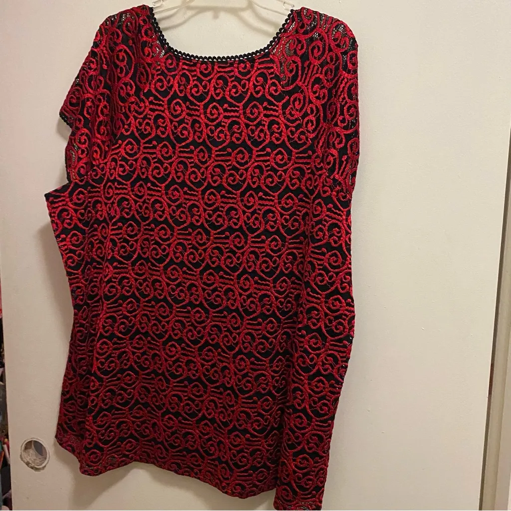 Vtg Avenue Womens Top Blouse  5XL 30/33 60” Corset Front Black Red Lace Overlay - Image 6