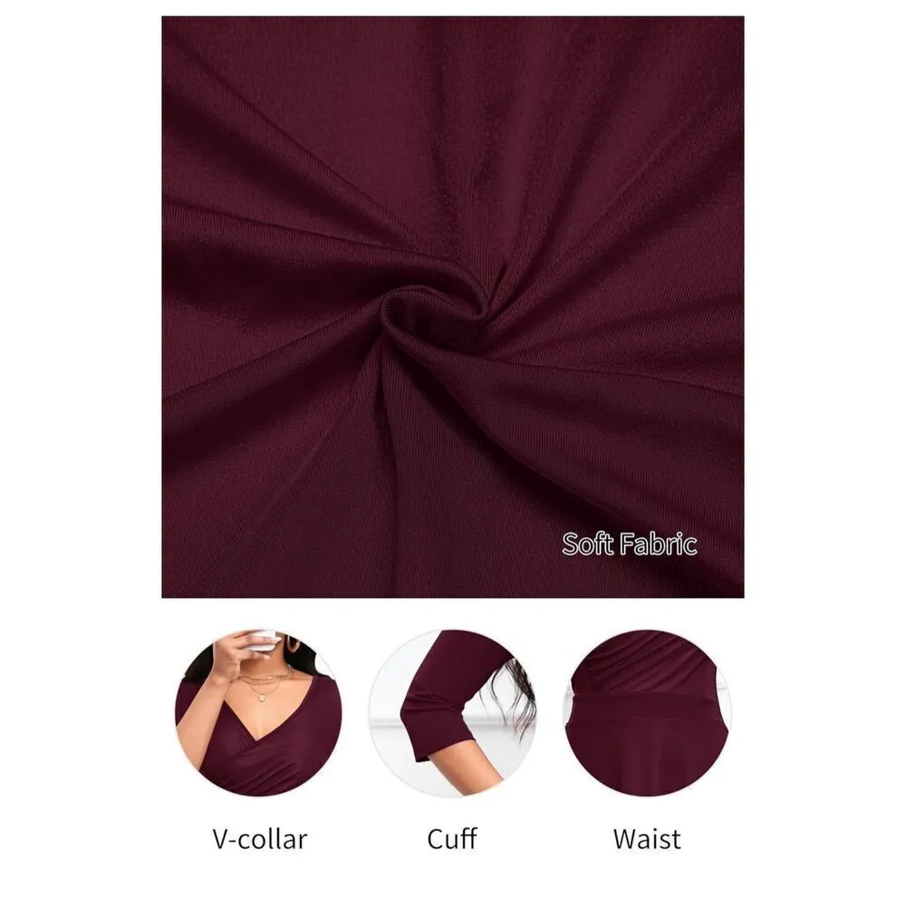 NEW Wrap Flared Midi Dress Cocktail Tea Swing 3/4 Sleeve Dress M Red Size M - Image 3