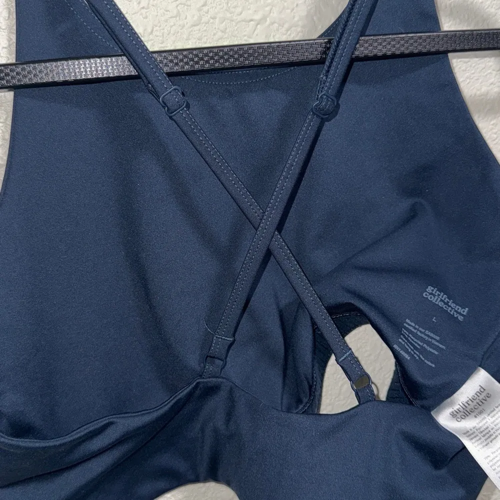 Girlfriend Collective Teal Blue High Neck Sports Bra Tank Top Size Large - Image 5