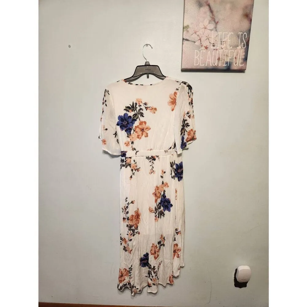 Daytrip Size S Chambray Cabernet Floral Hi- Low Wrap Dress - Image 7