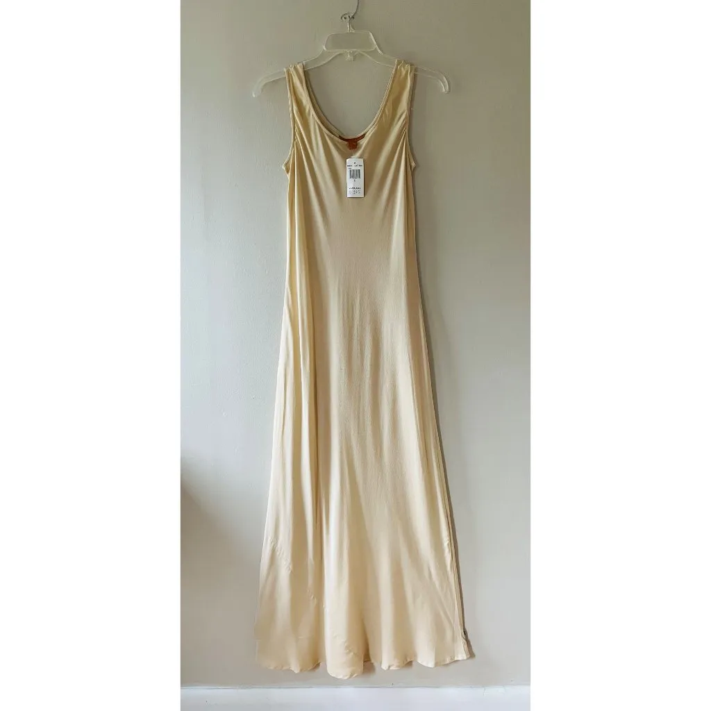Silk Sz S Maxi Tank Silk Dress Sleeveless Scoop Neck Long Dress Beige - Image 2