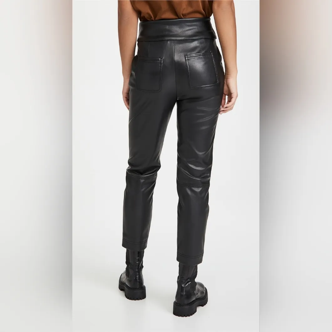 JONATHAN SIMKHAI Tessa Black Vegan Leather Tie‎ Waist Cropped Pant Size 4 Moto - Image 2
