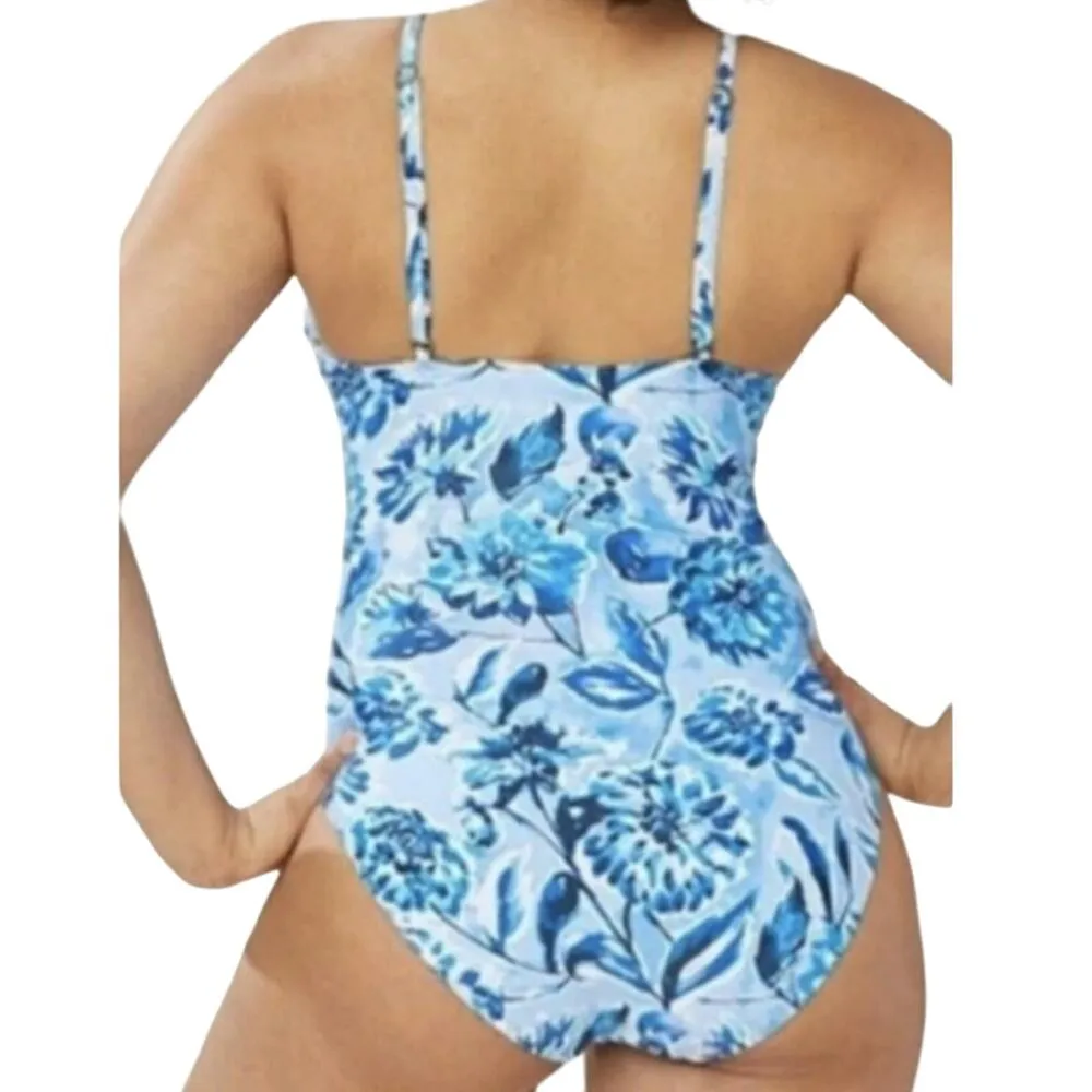 Andie Baia One Piece Blue Floral Swimwear Bathing Suit Adjustable Size S New - Image 4
