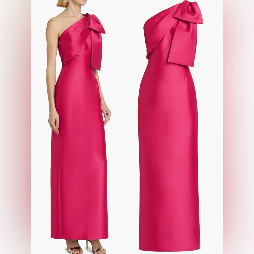 Sachin and Babi BONNIE one shoulder bow Berry Gown sz 4 Pink - Image 3