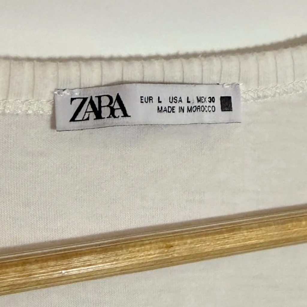 Zara White Layered Top Crochet Knit Puff Sleeves Women's L - Image 4