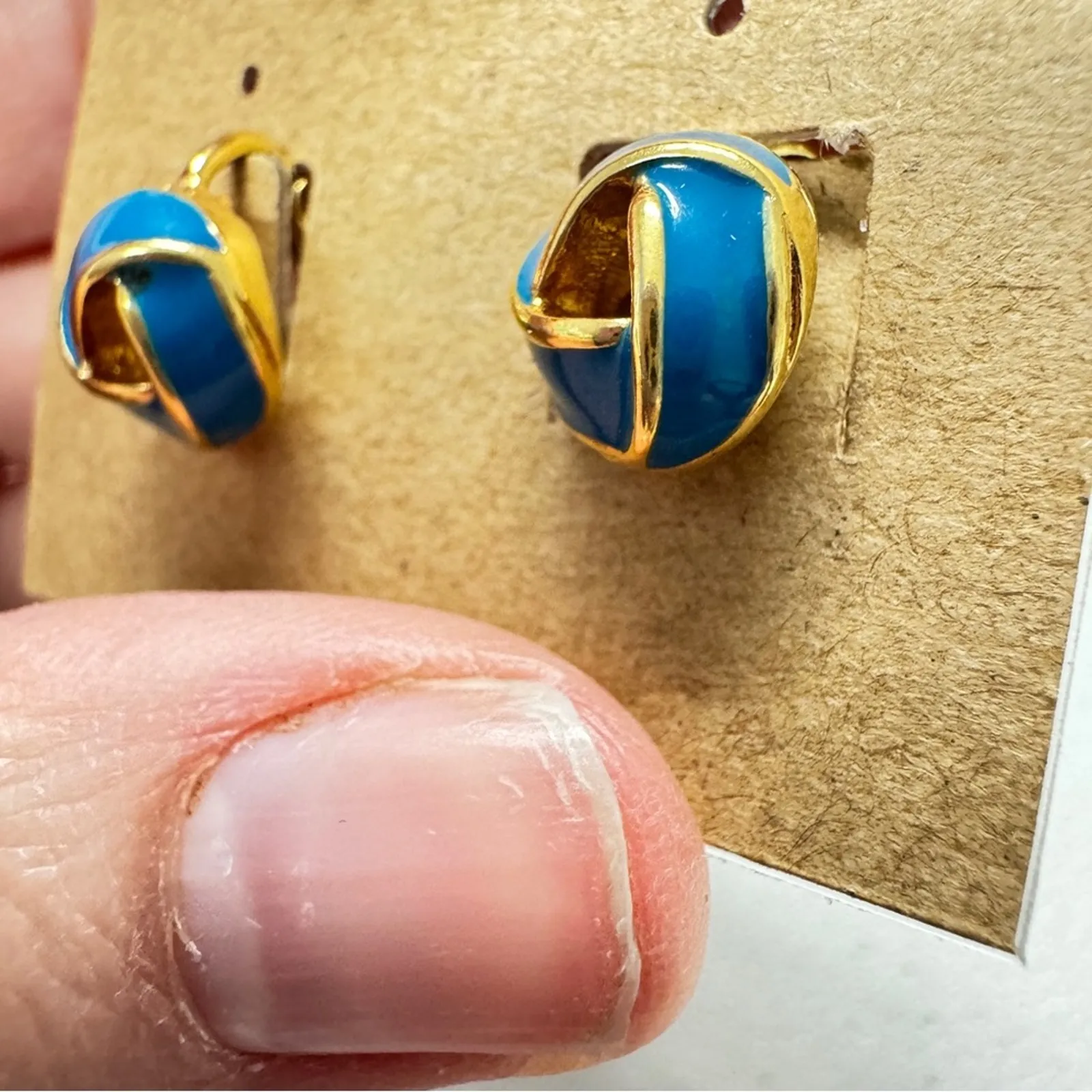 Sarah Coventry Blue Gold Tone Enamel Clip On Earrings Vintage Womens Jewelry - Image 2