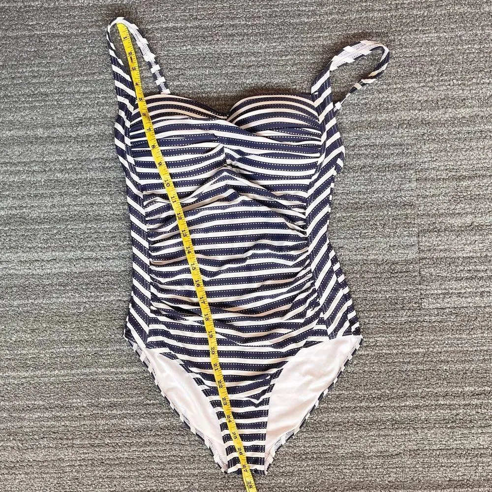 NipTuck Swimsuit One Piece Navy Blue White Stripes Multi Fit Cup 6 - Image 8