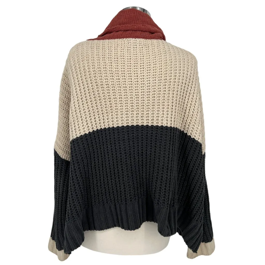 POL Chenille Colorblock Turtleneck Sweater Orange Ivory Size Medium - Image 3