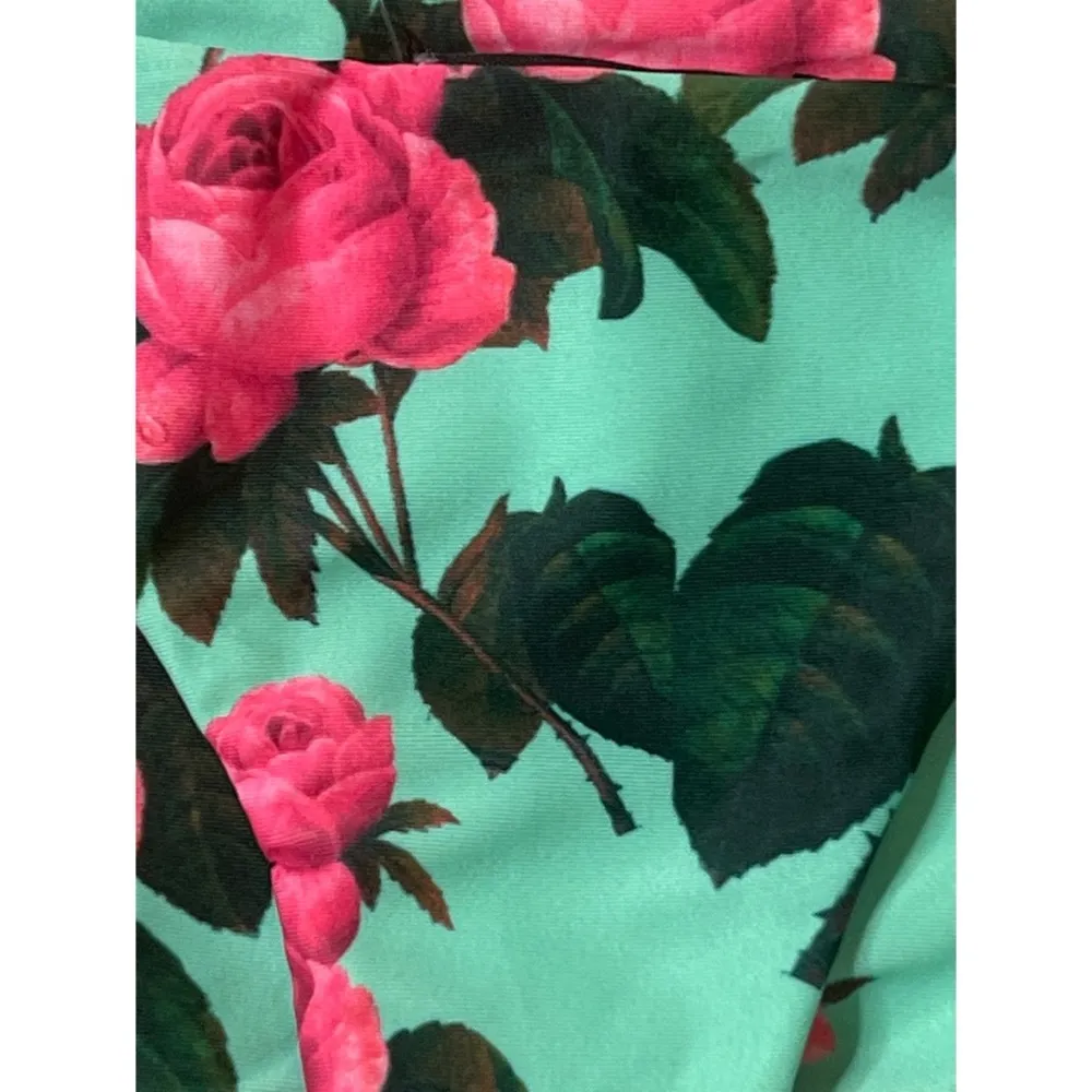 Beach Riot Hot Pink Aqua Rose Floral Print Swim Bikini Bottom Sz L Women - Image 2