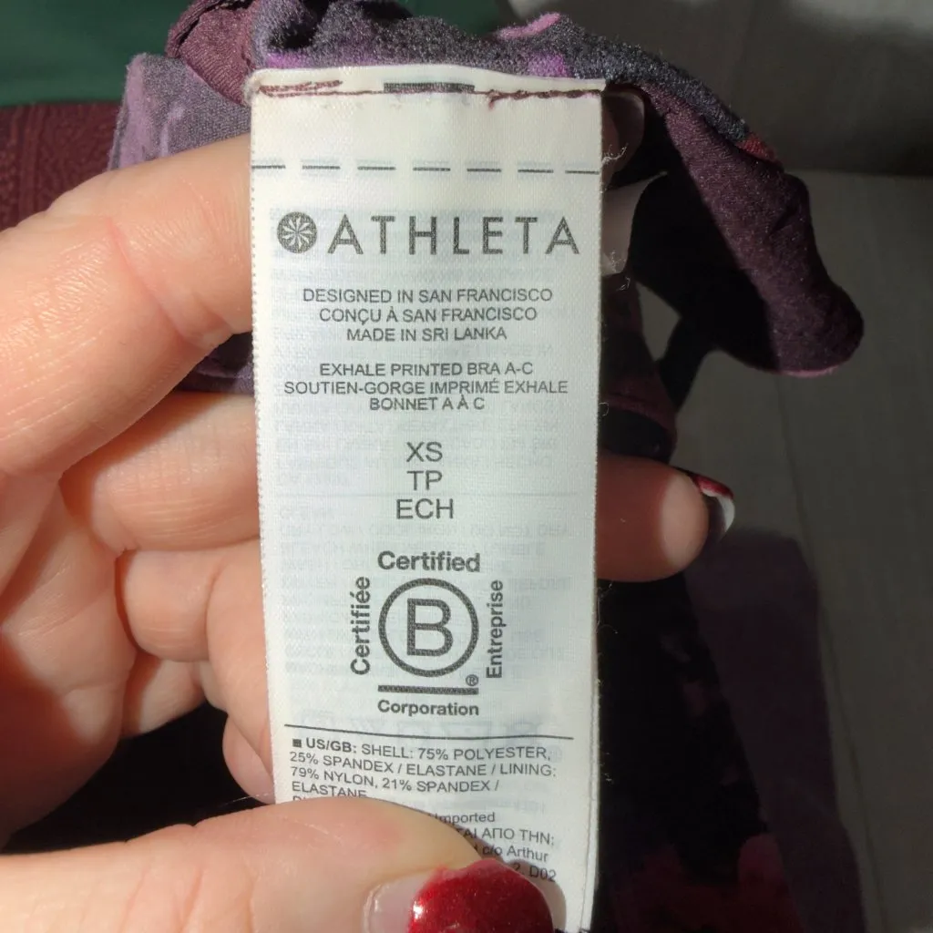 Athleta Women's Exhale Printed Sports Bra Floral Purple Pink Supportive Strappy - Image 5