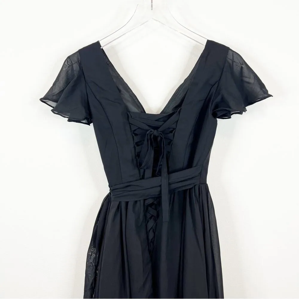 Lavetir Long Chiffon Bridesmaid Slit Leg Dress 2 Black - Image 7