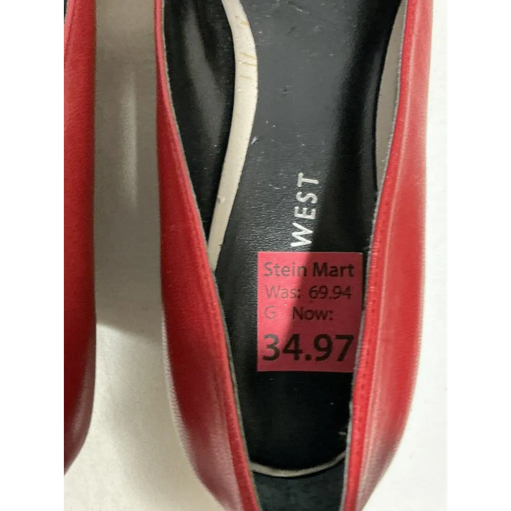 Womans Nine West Red Black Ivory Leather Slip On Wedge Heel Shoe 7 M - Image 7