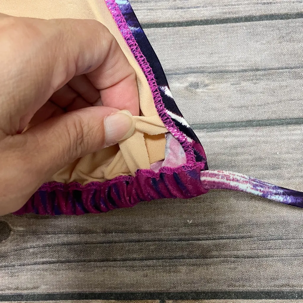 Cyn and Luca Purple White Tie Dye Ring Sliding Triangle Bikini Top NWT Small NOS - Image 8