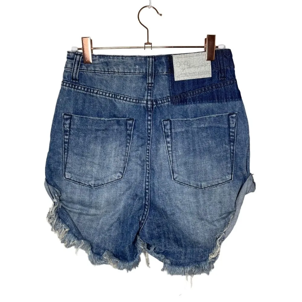 One Teaspoon Bandits High Waist Short Blue Society Cut-off Jean Shorts Size 24 - Image 6