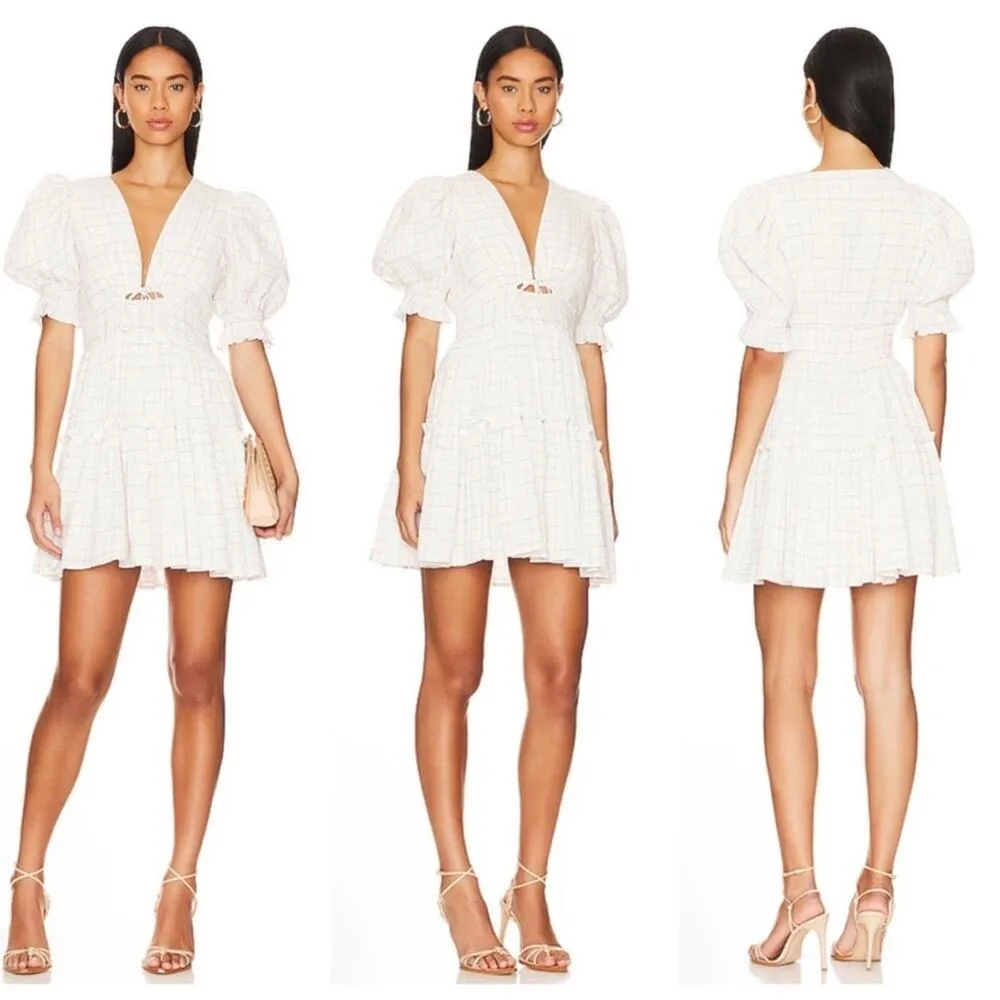 Cleobella Della Puff Sleeve Cotton Rainbow Check Print Mini Dress M - Image 5