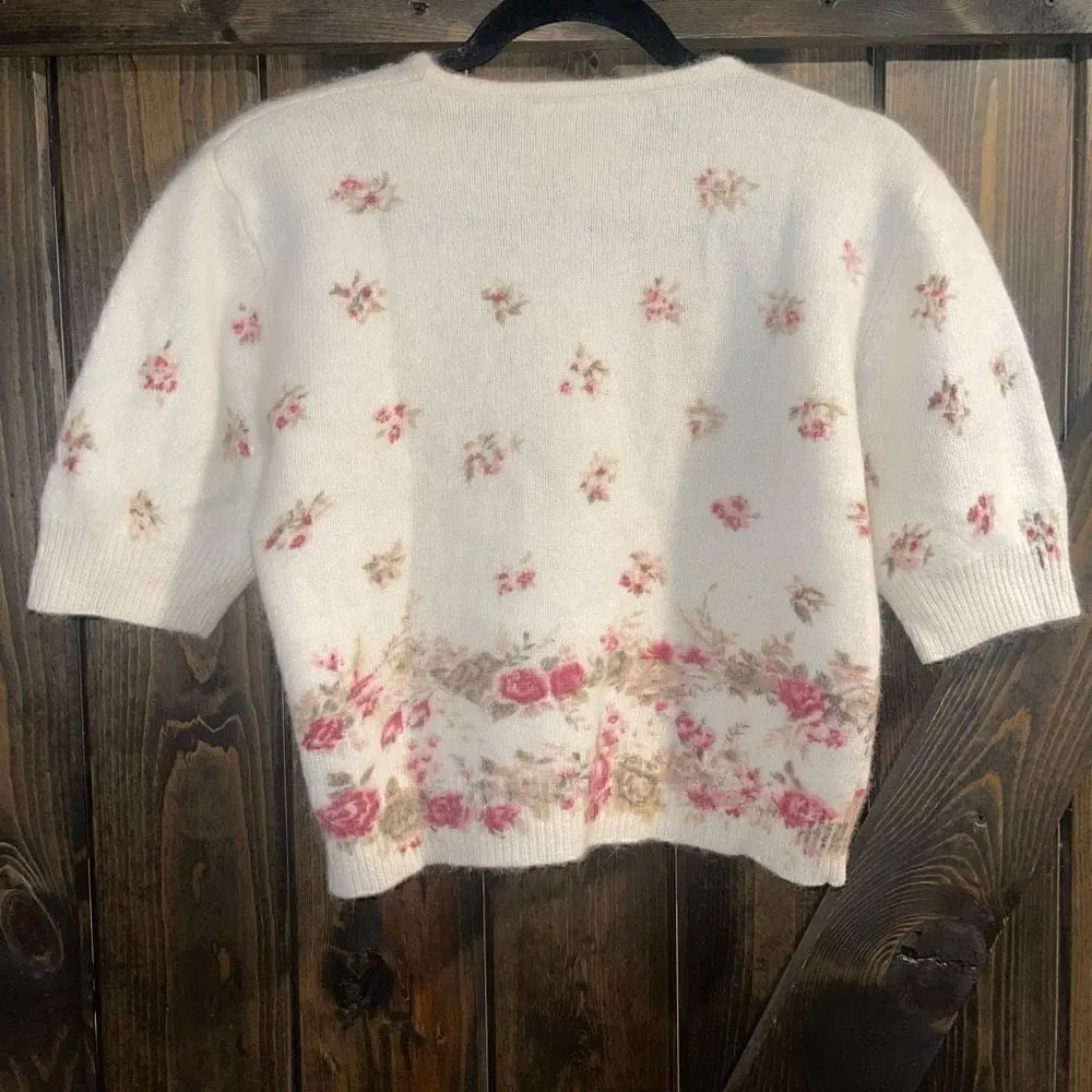 Express Tricot Wool Floral Cropped Sweater - Image 2